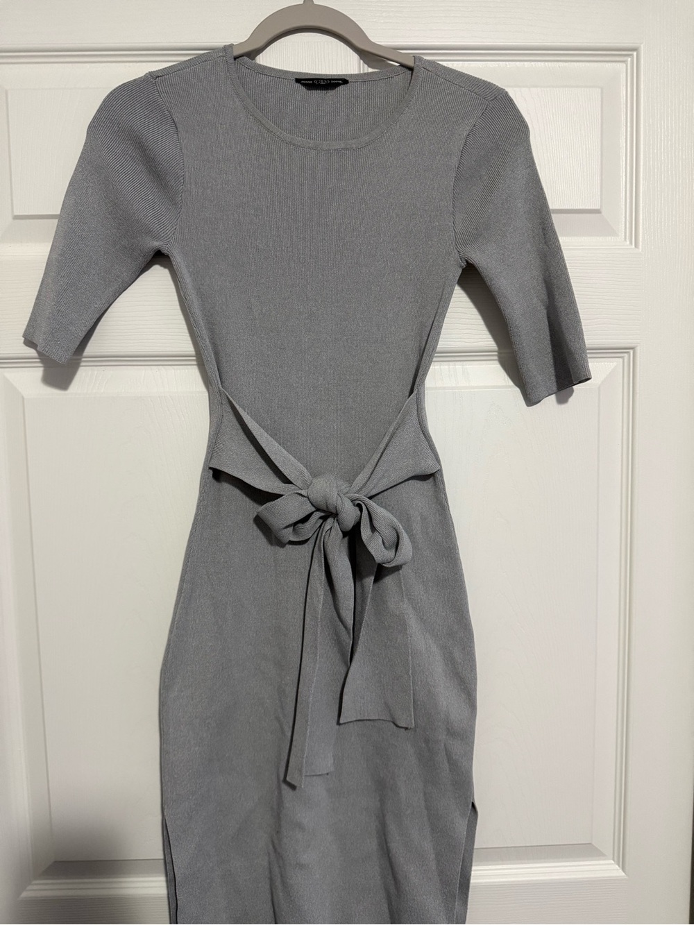 Guess Gray Knit Tie-Waist Midi Dress